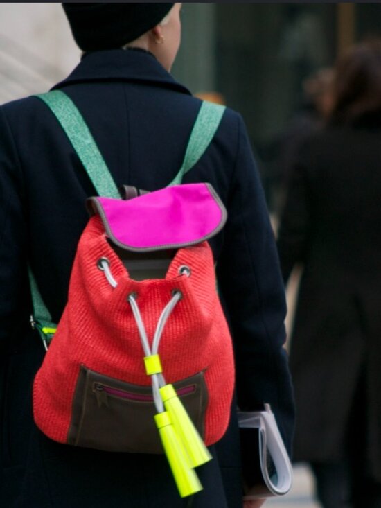 Meredith Wendell Backstroke Colorblock Leather Nylon Backpack Red Pink